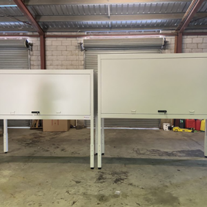 Large over bonnet storage lockers in industrial warehouse setting.