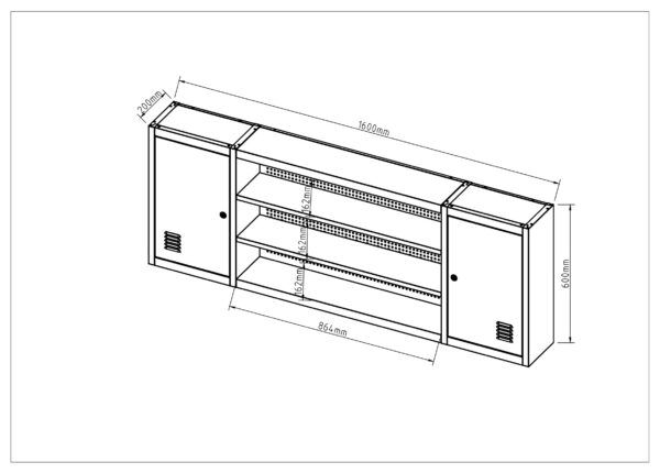 Garage cabinet with shelves and side storage compartments for organisation.